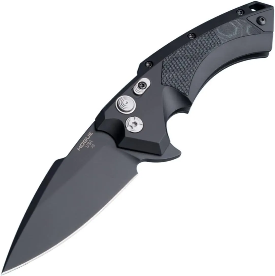 Hogue 34579 X5 3.5" Folder CPM154 Spear Point Blade Black Finish - Black Aluminum Frame G-Mascus Black G10 Insert