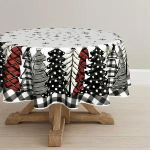 Horaldaily Christmas Tablecloth 70×70 Inch Round, Christmas Trees Buffalo Plaid Black Washable Table Cover for Party Picnic Dinner Decor