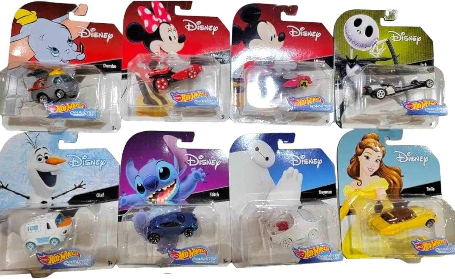 Hot Wheels Disney Character Cars Complete Set of 8 from GCK28-999F Release Diecast Bundle