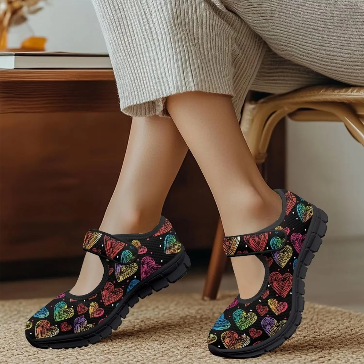 Howilath Heart Love Women's Ballet Flats Round Toe Mary Janes Casual Flats Shoes Ballerina Shoes for Party Wedding Work