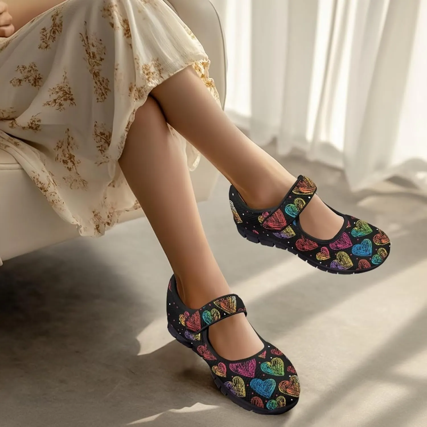 Howilath Heart Love Women's Ballet Flats Round Toe Mary Janes Casual Flats Shoes Ballerina Shoes for Party Wedding Work