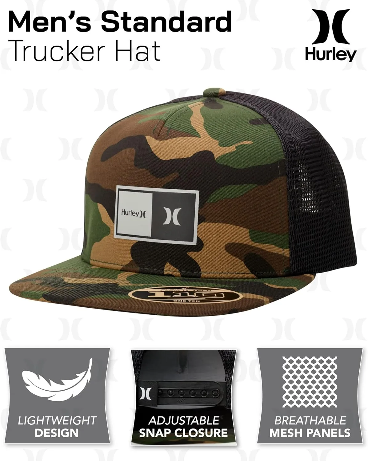 Hurley Mens Caps - Flat Brim Snapback Baseball Cap Standard Trucker Hats for Men