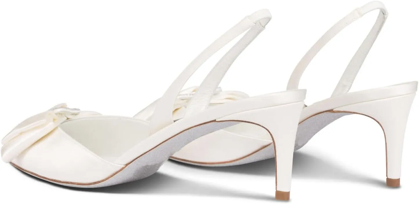 iadore Women's Middle Heel Sandals, 2.4'' Satin Closed Pointed Toe Square Crystal Buckle Bowknot Slip-on Elastic Slingback Pumps Evening Party Dress Shoes