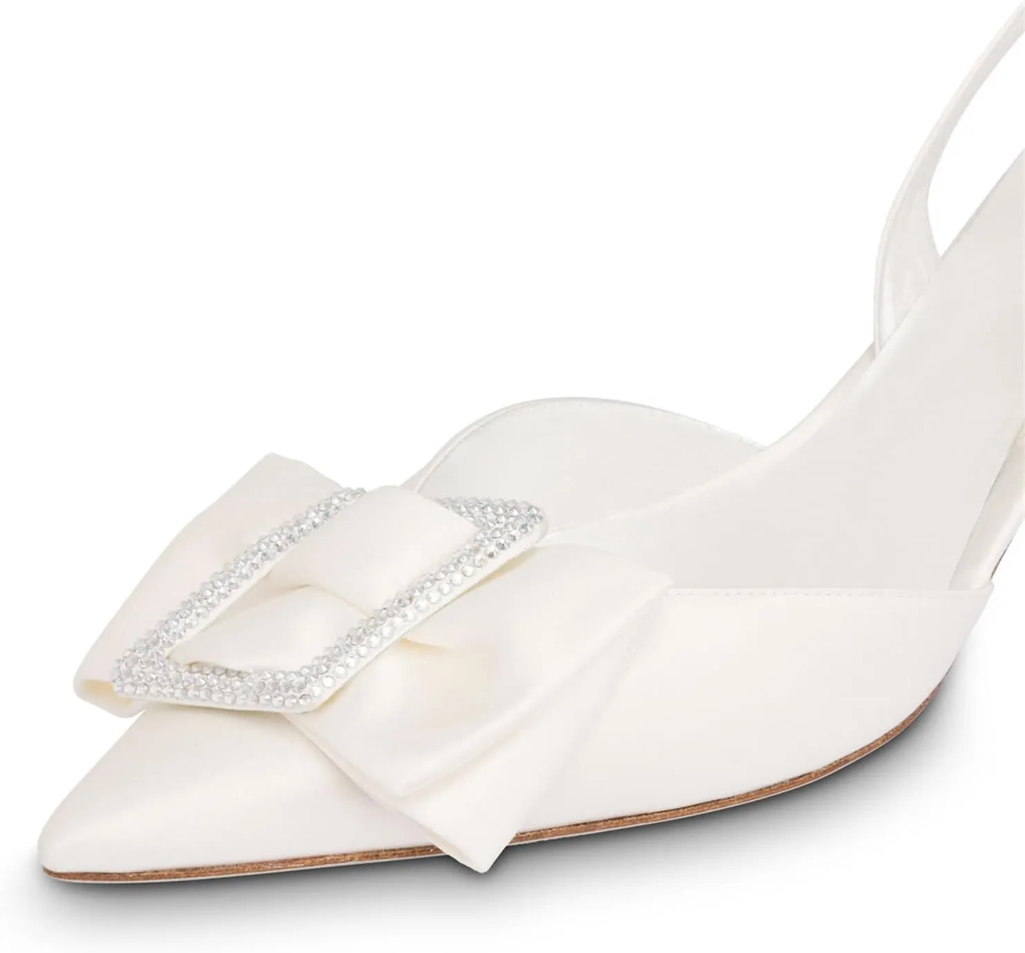 iadore Women's Middle Heel Sandals, 2.4'' Satin Closed Pointed Toe Square Crystal Buckle Bowknot Slip-on Elastic Slingback Pumps Evening Party Dress Shoes