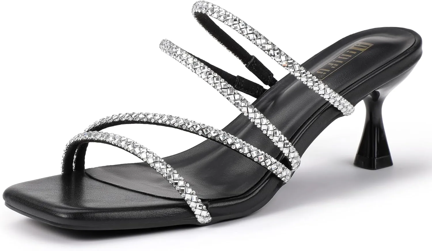 IDIFU IN2 Rhinestone Heels Strappy Low Kitten Square Open Toe Mule Heels Wedding Bridal Prom Party Dress Shoes for Women Comfortable Dressy Formal Sparkly Slip On Heeled Sandals