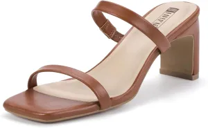 IDIFU IN3 Chunky Heels For Women Low Block Square Open Toe Heels Two Strap Slip On Comfortable Slides Heeled Sandals Sexy Wedding Prom Party Dress Shoes Cute Mule Short Heels