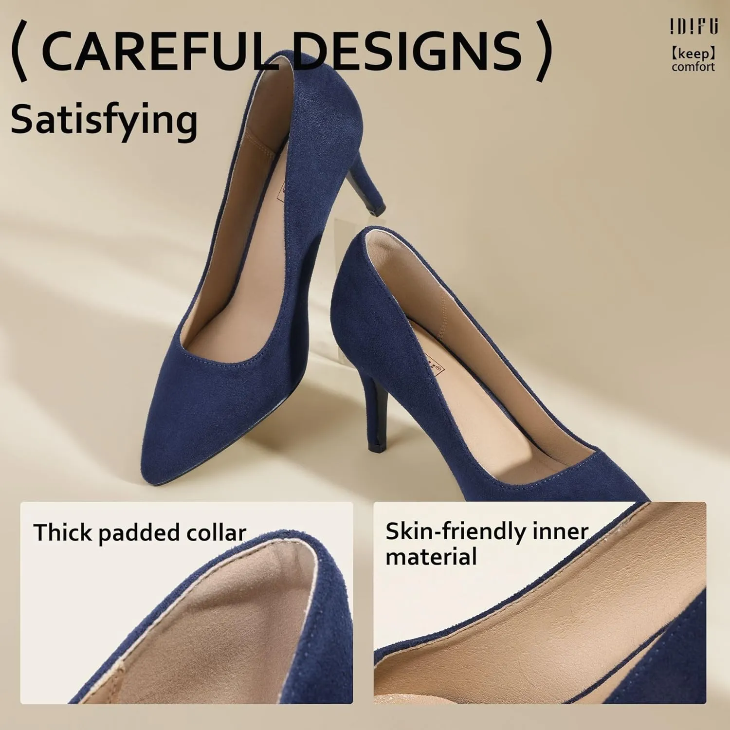 IDIFU IN3 High Heels Pumps Closed Toe Heels Women's Pumps Stiletto Pointed Toe Dress Shoes Wedding Prom Bridal Work Office Bride Bridesmaid Guest Trendy Dressy Fashion Comfortable Classic Pumps Shoes