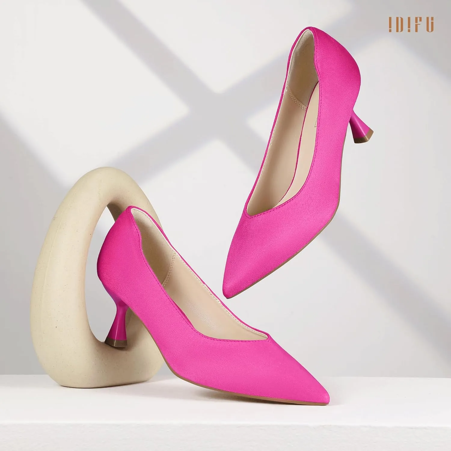 IDIFU IN3 Women's Pumps Kitten Closed Toe Heels Low Pointed Toe Heels Wedding Bridal Office Formal Work Prom Dress Shoes for Women Comfortable Dressy Trendy Cute Pumps Shoes