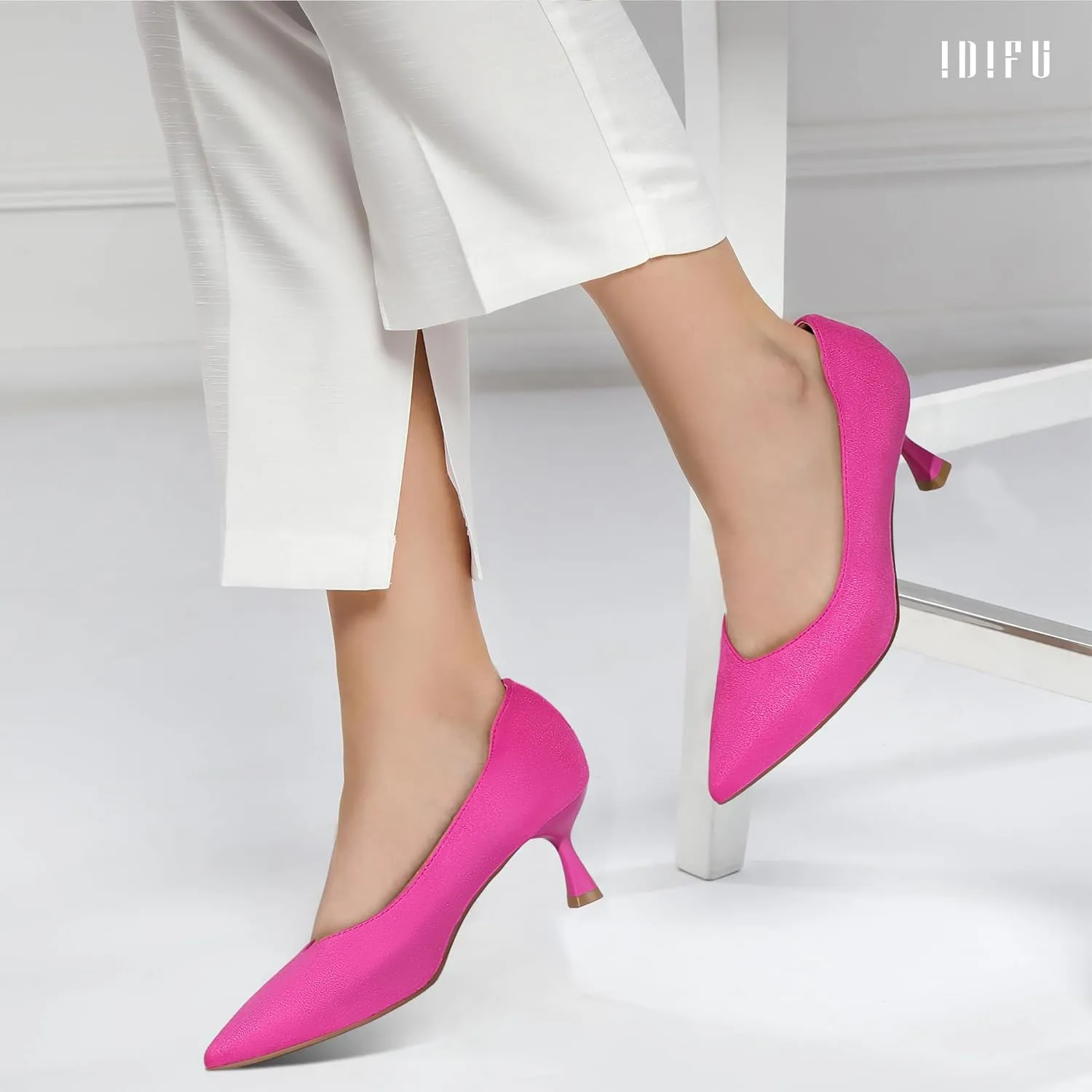 IDIFU IN3 Women's Pumps Kitten Closed Toe Heels Low Pointed Toe Heels Wedding Bridal Office Formal Work Prom Dress Shoes for Women Comfortable Dressy Trendy Cute Pumps Shoes