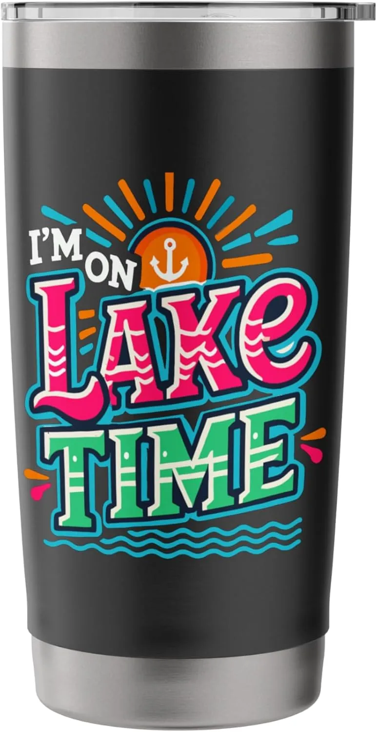 I'm On Lake Time Summer Boating Fishing Kayaking Stainless Steel Insulated Tumbler