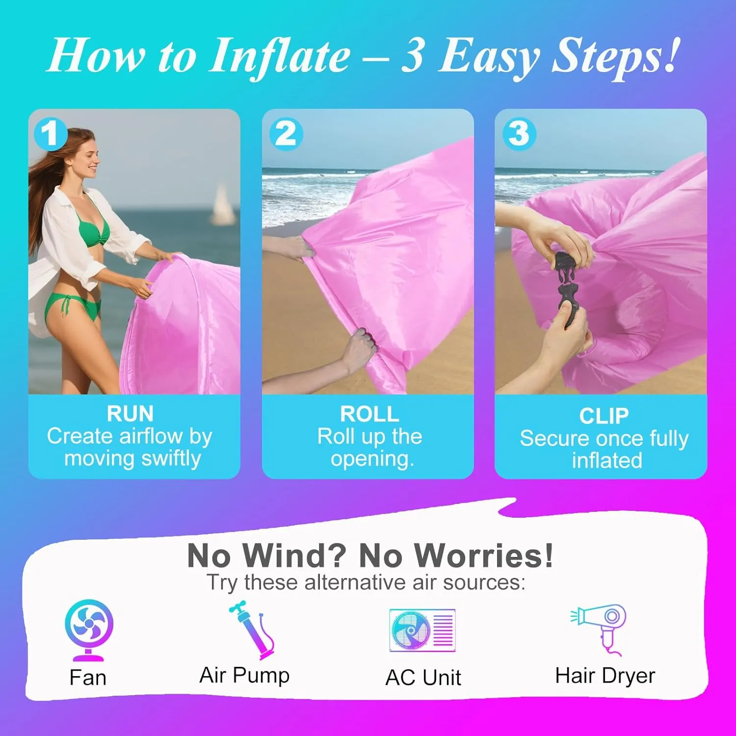 Inflatable Lounger Air Sofa, Portable Hammock Couch Air Sofa for Beach, Camping, Picnics, Travel & Festivals-Pink