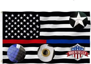 Jayus Embroidered Stars Thin Red Blue Line Police Firemen American Flag 3x5 ft- Canvas Head Firefighter Cop US Flags Banners Outdoor- 240D Nylon Red Blue Stripe American Flags with 2 Brass Grommets