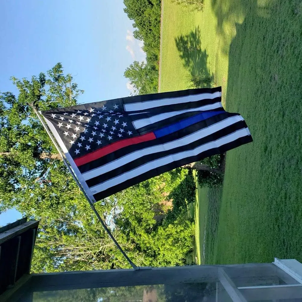 Jayus Embroidered Stars Thin Red Blue Line Police Firemen American Flag 3x5 ft- Canvas Head Firefighter Cop US Flags Banners Outdoor- 240D Nylon Red Blue Stripe American Flags with 2 Brass Grommets