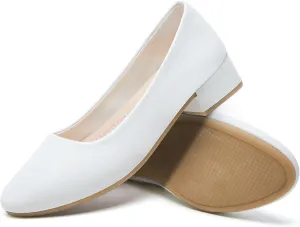 Jeekopeg Low Chunky Pumps Women's Round Toe Heels PU Leather Chunky Pump Shoes Classic Closed Toe Pumps Low Heel Dress Shoes for Women