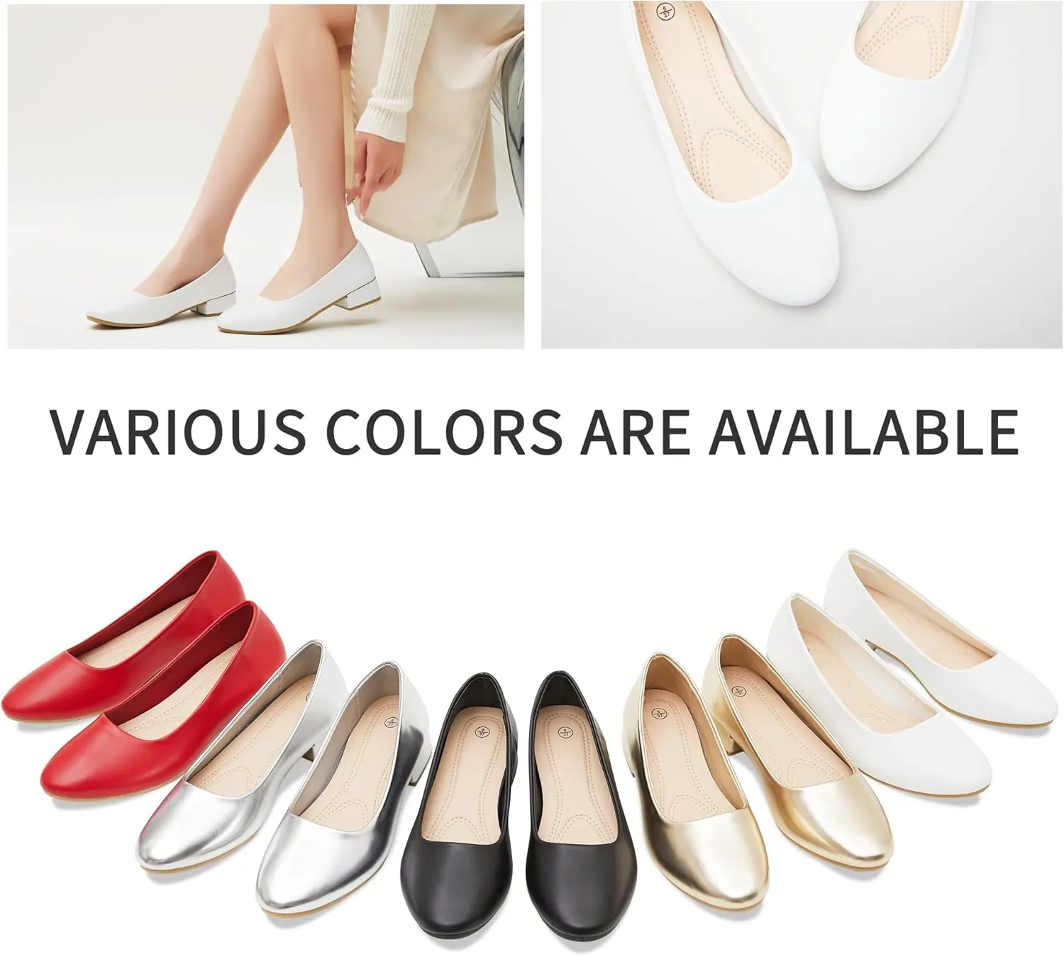 Jeekopeg Low Chunky Pumps Women's Round Toe Heels PU Leather Chunky Pump Shoes Classic Closed Toe Pumps Low Heel Dress Shoes for Women