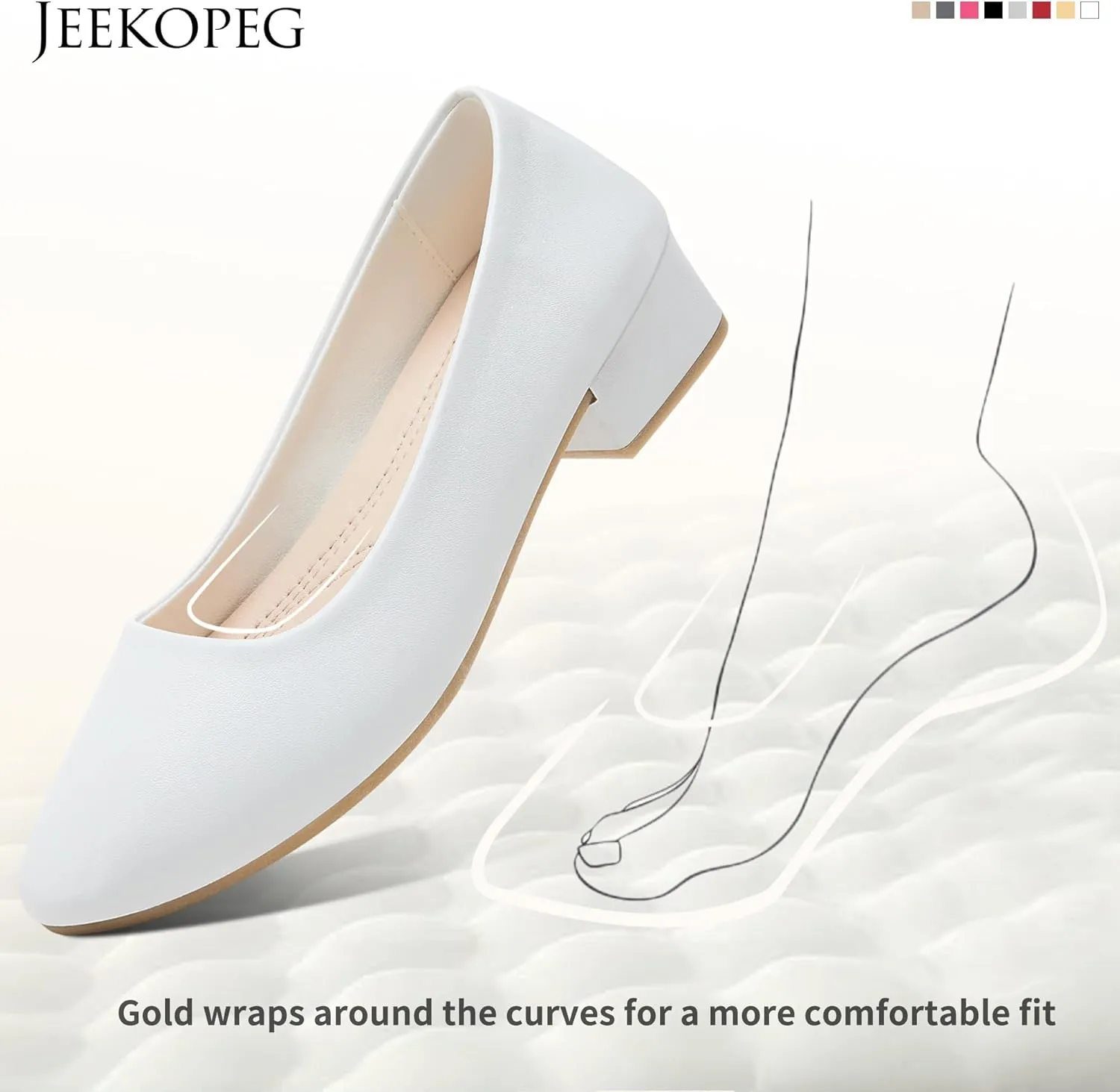 Jeekopeg Low Chunky Pumps Women's Round Toe Heels PU Leather Chunky Pump Shoes Classic Closed Toe Pumps Low Heel Dress Shoes for Women