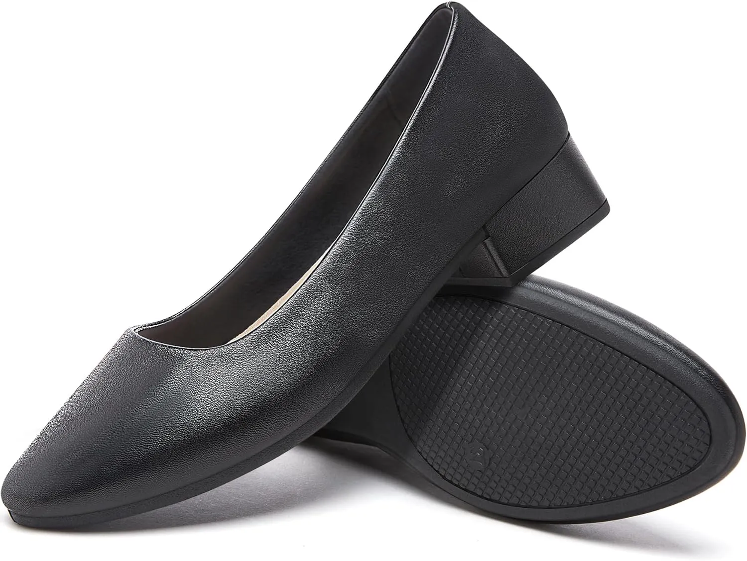 Jeekopeg Low Chunky Pumps Women's Round Toe Heels PU Leather Chunky Pump Shoes Classic Closed Toe Pumps Low Heel Dress Shoes for Women