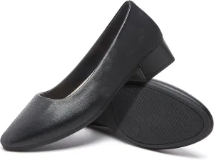 Jeekopeg Low Chunky Pumps Women's Round Toe Heels PU Leather Chunky Pump Shoes Classic Closed Toe Pumps Low Heel Dress Shoes for Women