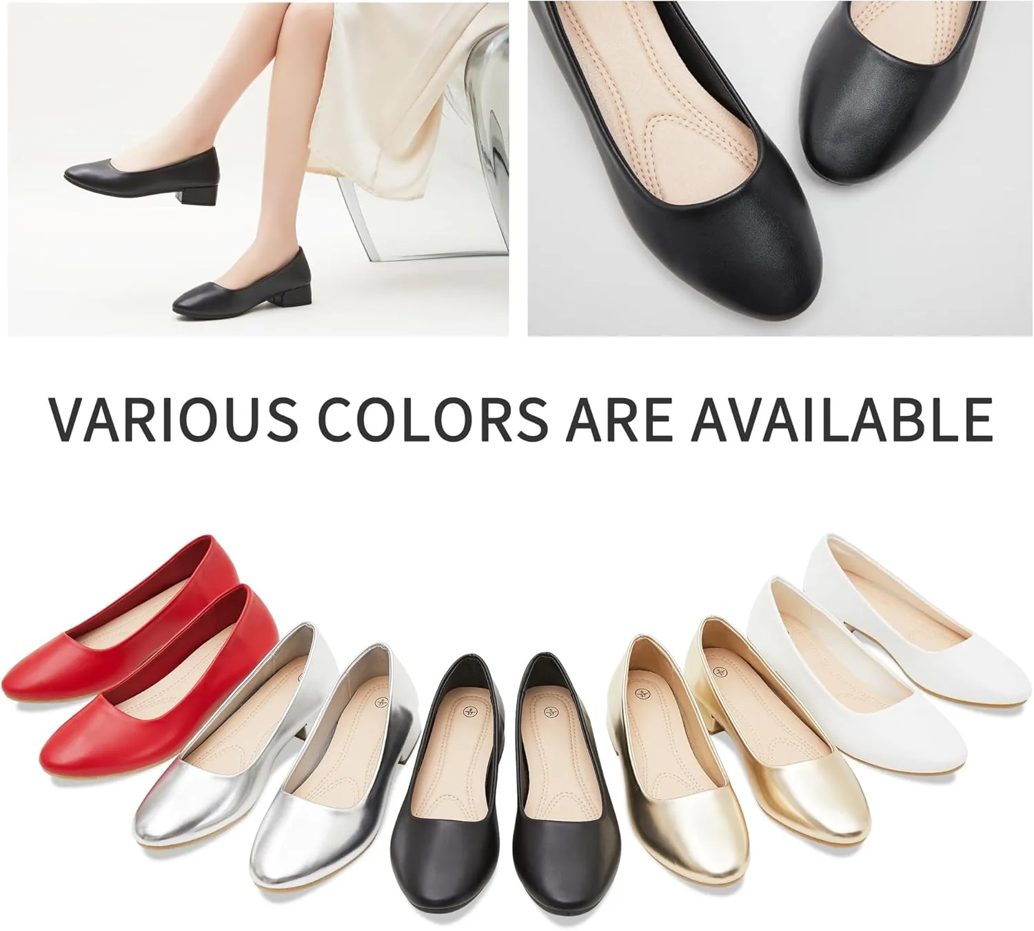 Jeekopeg Low Chunky Pumps Women's Round Toe Heels PU Leather Chunky Pump Shoes Classic Closed Toe Pumps Low Heel Dress Shoes for Women