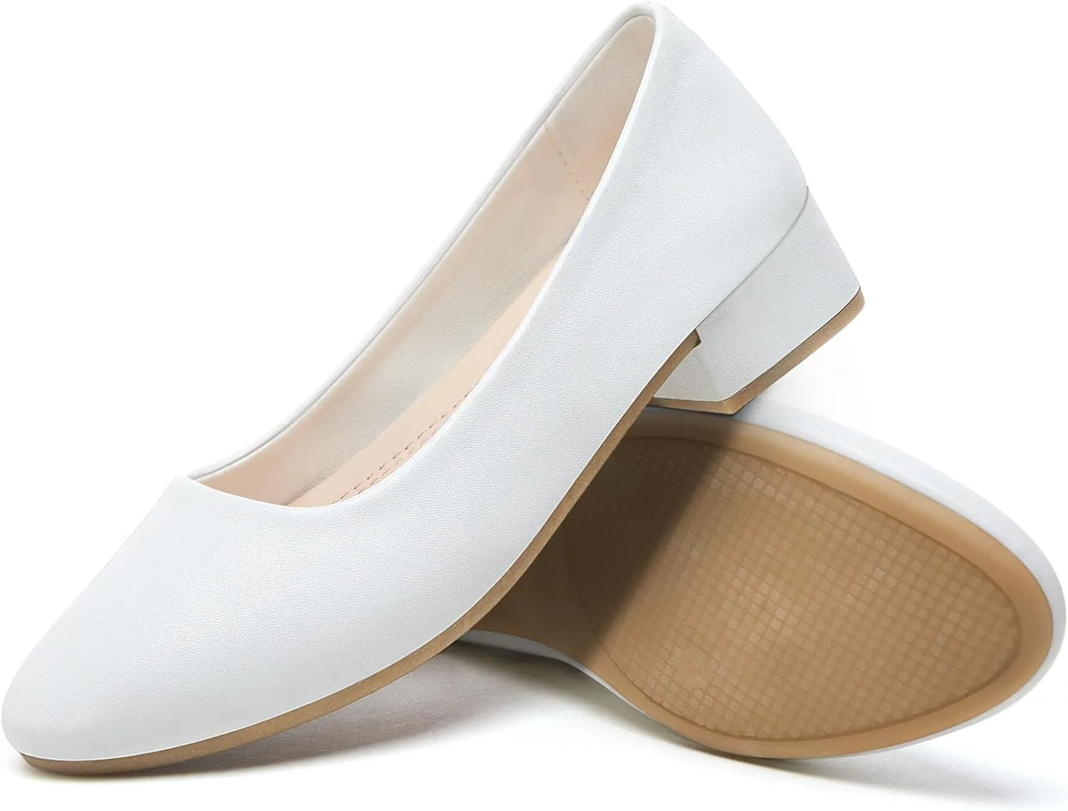 Jeekopeg Low Chunky Pumps Women's Round Toe Heels PU Leather Chunky Pump Shoes Classic Closed Toe Pumps Low Heel Dress Shoes for Women