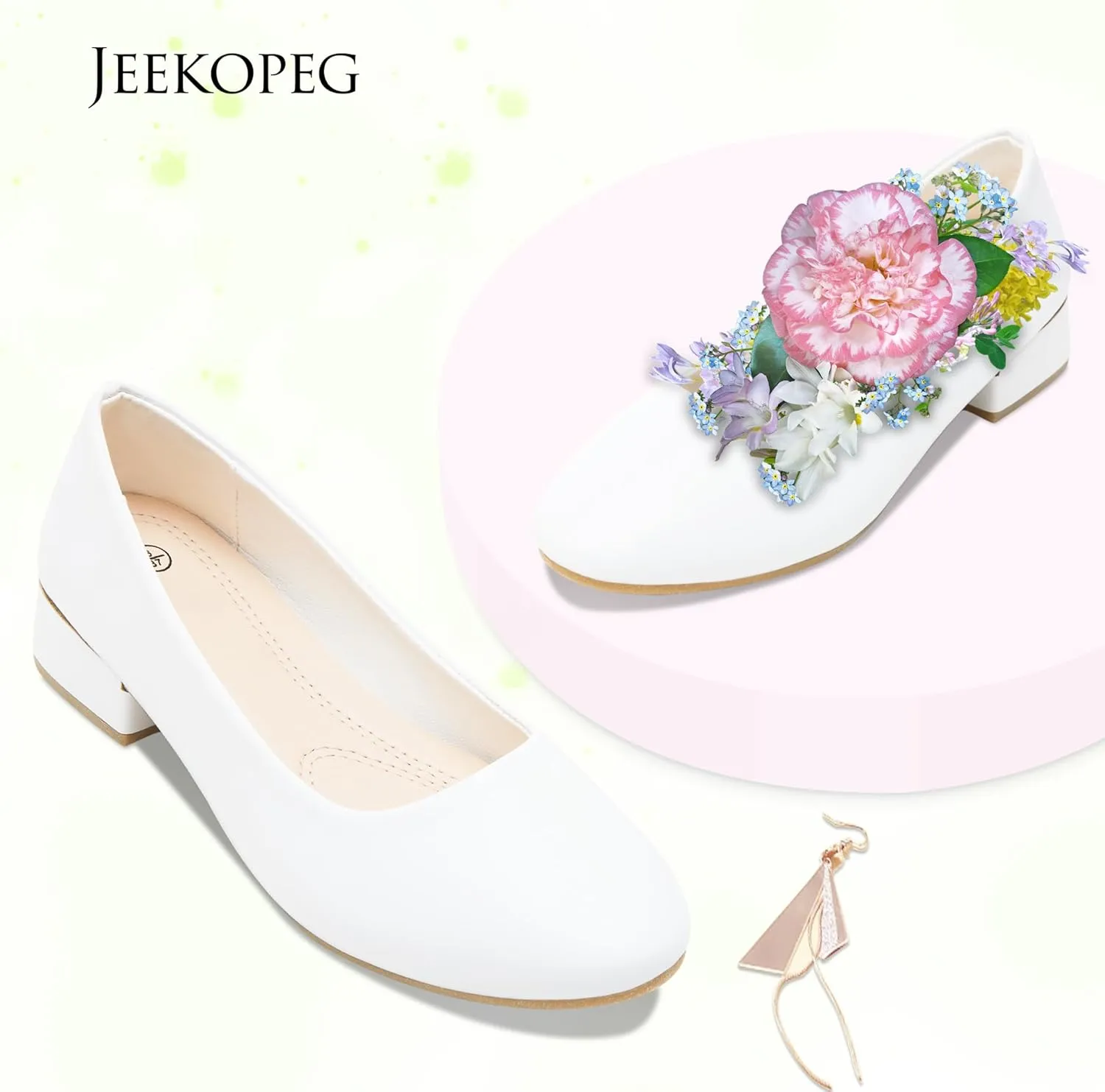 Jeekopeg Low Chunky Pumps Women's Round Toe Heels PU Leather Chunky Pump Shoes Classic Closed Toe Pumps Low Heel Dress Shoes for Women