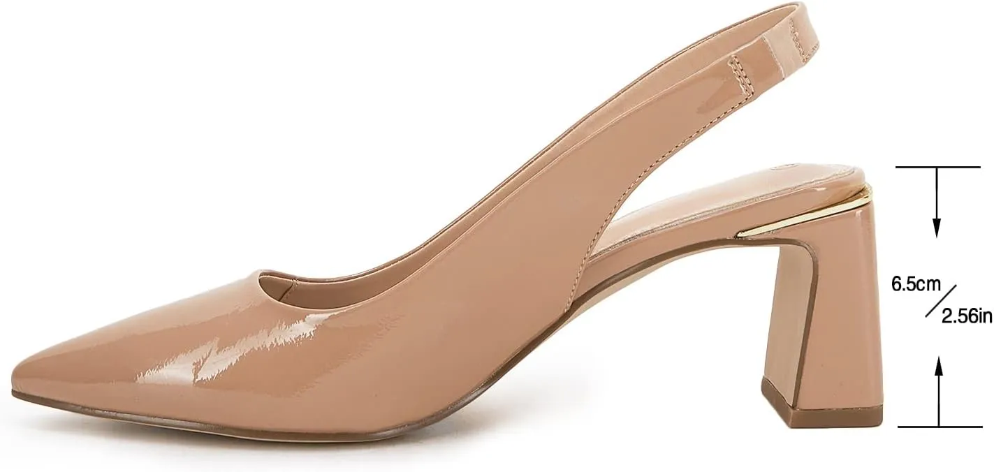 Jeimpoey Womens Slingback Chunky Heels Point-toe Pump Shoes Block Heel Summer Sandals Low-heel Party Shoes
