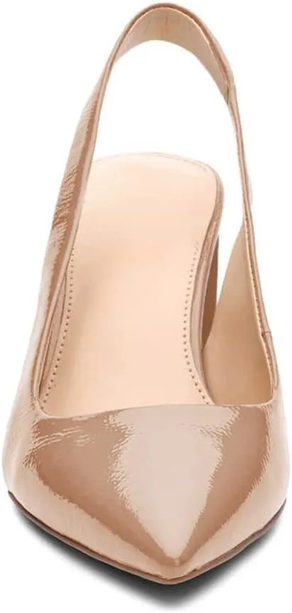 Jeimpoey Womens Slingback Chunky Heels Point-toe Pump Shoes Block Heel Summer Sandals Low-heel Party Shoes