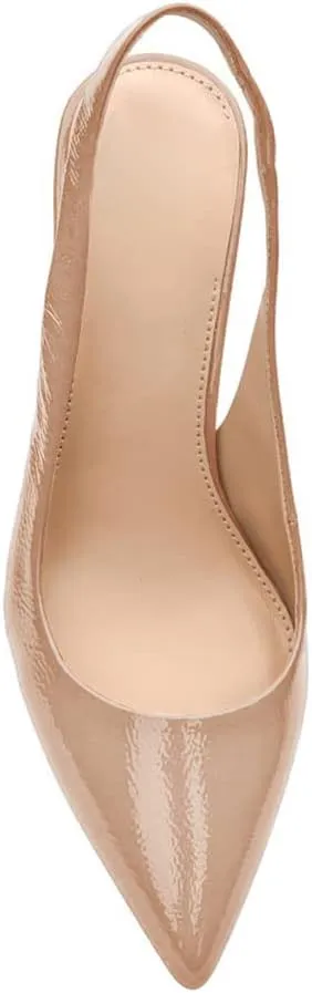 Jeimpoey Womens Slingback Chunky Heels Point-toe Pump Shoes Block Heel Summer Sandals Low-heel Party Shoes