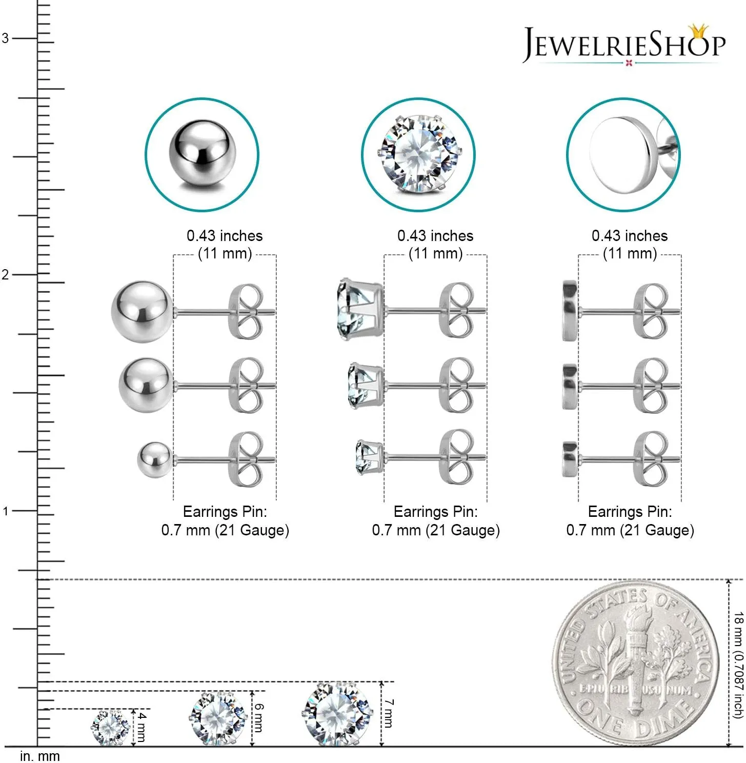 JewelrieShop Earrings Studs Set for Women Stainless Steel CZ Ball Faux Pearl Hoop Hypoallergenic Silver Multiple Ear Stud Earing for Men