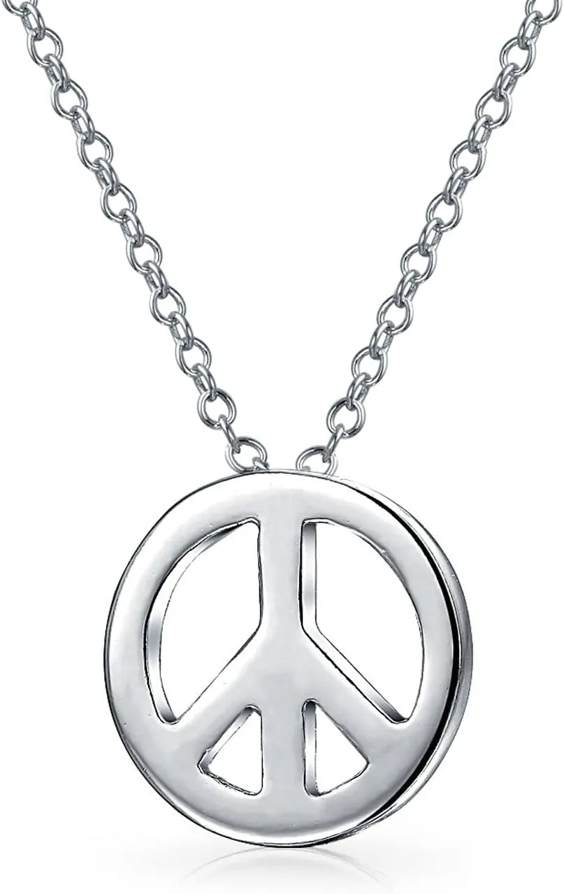 Jewelry Set Dainty Tiny Small Flat Threader Earrings Round World Peace Sign Symbol Stud Earrings Pendant Necklace For Teen Women Yellow Gold plated .925 Sterling Silver
