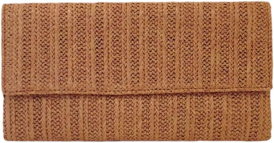 JNB Natural Straw Flat Clutch (TAN) Medium