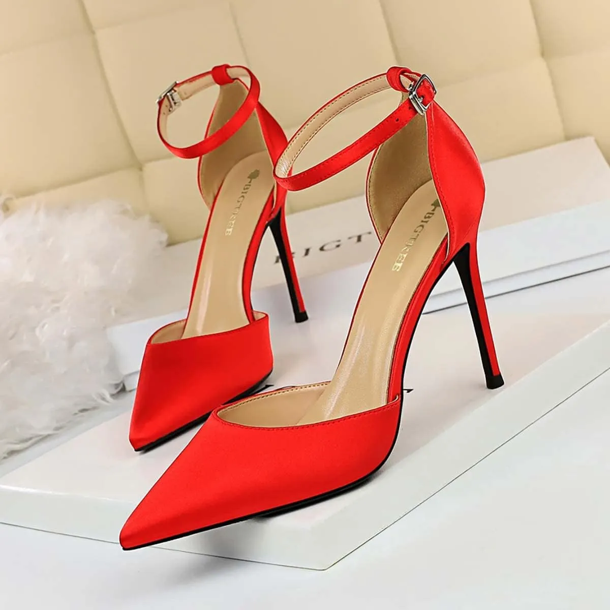 JOEupin Womens High Heels Point Toe D'Orsay Pumps Shoes Ankle Strap Heeled Sandals Stilettos Wedding Shoes