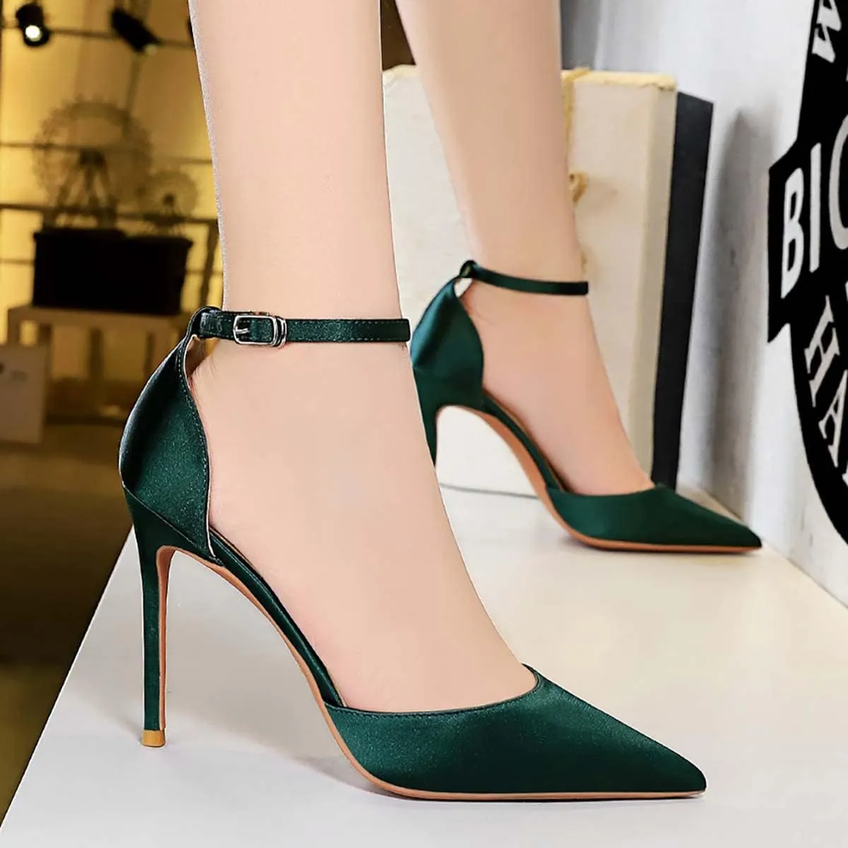 JOEupin Womens High Heels Point Toe D'Orsay Pumps Shoes Ankle Strap Heeled Sandals Stilettos Wedding Shoes