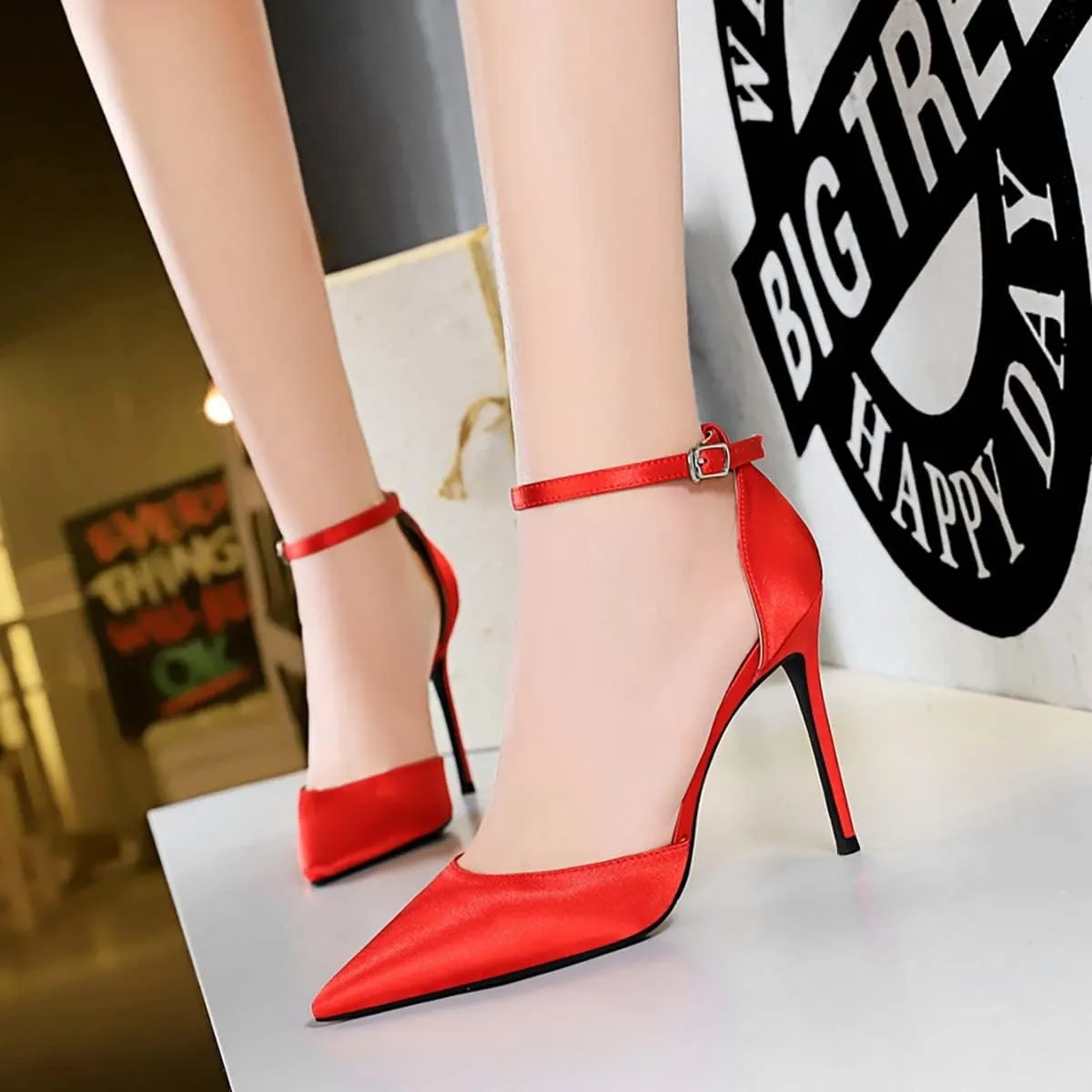 JOEupin Womens High Heels Point Toe D'Orsay Pumps Shoes Ankle Strap Heeled Sandals Stilettos Wedding Shoes