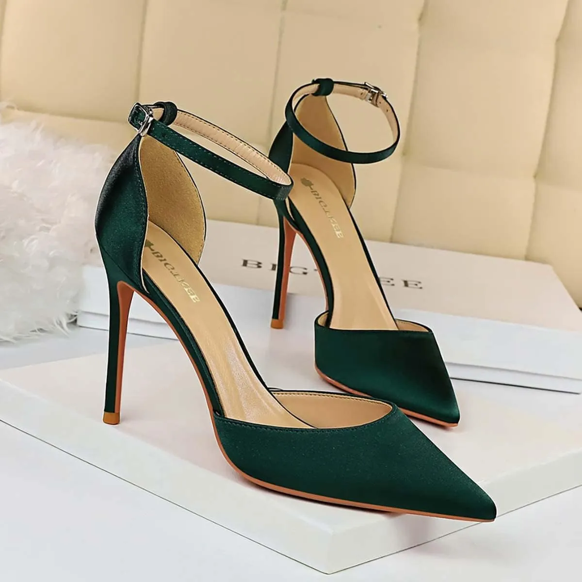 JOEupin Womens High Heels Point Toe D'Orsay Pumps Shoes Ankle Strap Heeled Sandals Stilettos Wedding Shoes