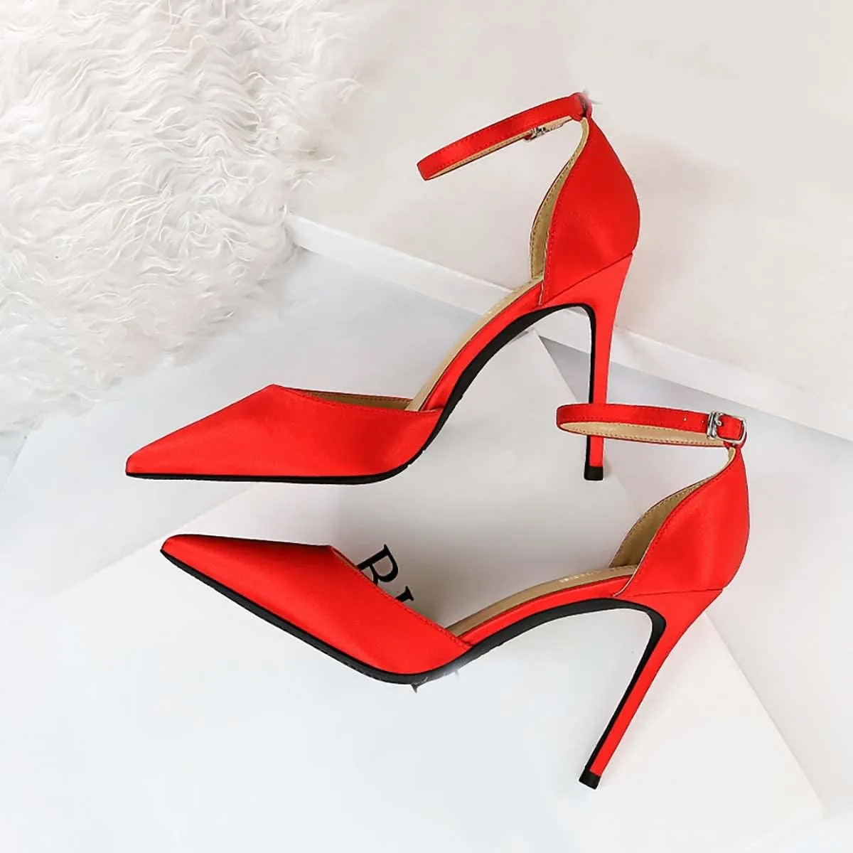 JOEupin Womens High Heels Point Toe D'Orsay Pumps Shoes Ankle Strap Heeled Sandals Stilettos Wedding Shoes