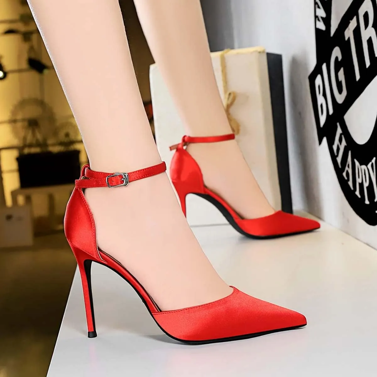 JOEupin Womens High Heels Point Toe D'Orsay Pumps Shoes Ankle Strap Heeled Sandals Stilettos Wedding Shoes