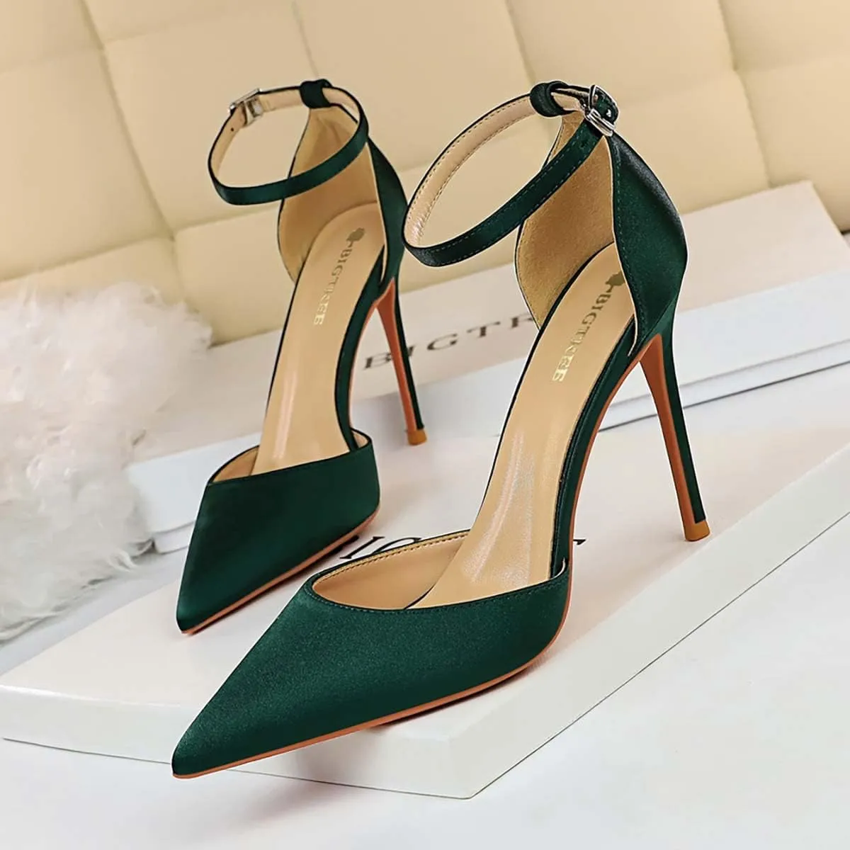 JOEupin Womens High Heels Point Toe D'Orsay Pumps Shoes Ankle Strap Heeled Sandals Stilettos Wedding Shoes