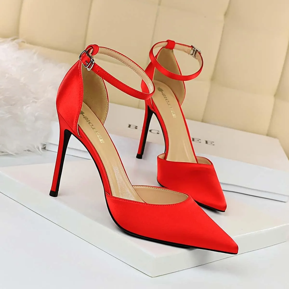 JOEupin Womens High Heels Point Toe D'Orsay Pumps Shoes Ankle Strap Heeled Sandals Stilettos Wedding Shoes