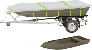 Jon Boat Cover Fit Tracker Grizzly 1648 & Polar Kraft Jon DKJ1648-15, 900D Marine Grade Polyester Canvas with PU Coating, 15-16ft Waterproof Boat Cover & UV Resistant [Motor Cover Included]
