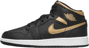Jordan Big Kid's 1 Mid Black/Metallic Gold-White (DQ8423 071) - 4.5
