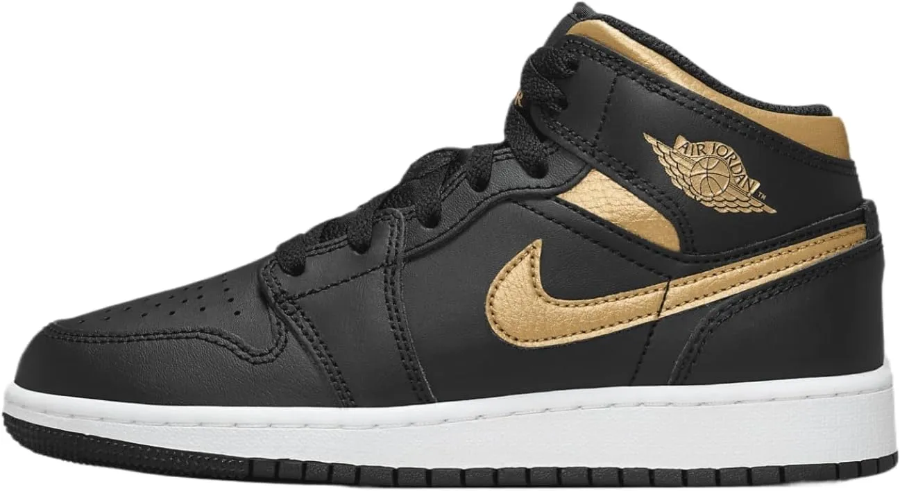 Jordan Big Kid's 1 Mid Black/Metallic Gold-White (DQ8423 071) - 4.5