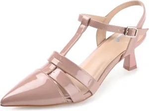 Journee Pointed Toe Kitten Heel Strappy Buckle Ankle Strap Pump for Women - Jazlynn Slingback Fashion Shoe