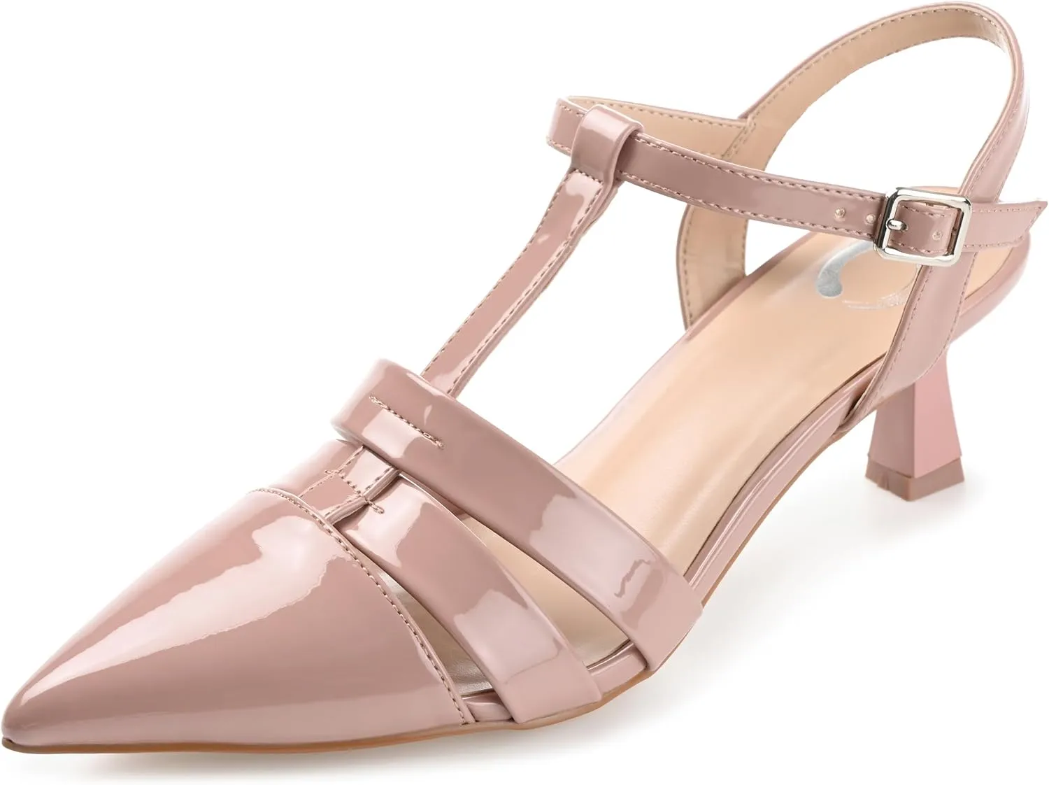 Journee Pointed Toe Kitten Heel Strappy Buckle Ankle Strap Pump for Women - Jazlynn Slingback Fashion Shoe