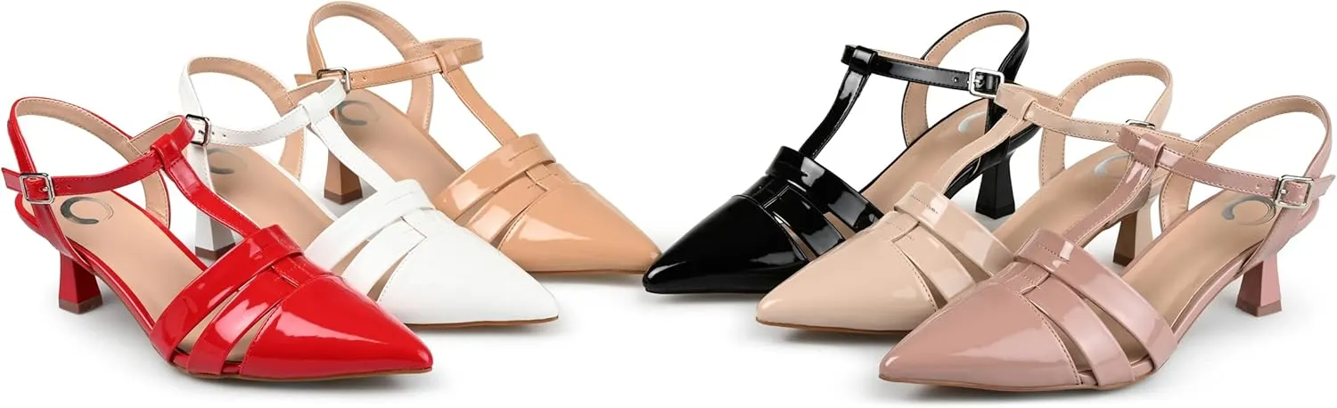 Journee Pointed Toe Kitten Heel Strappy Buckle Ankle Strap Pump for Women - Jazlynn Slingback Fashion Shoe
