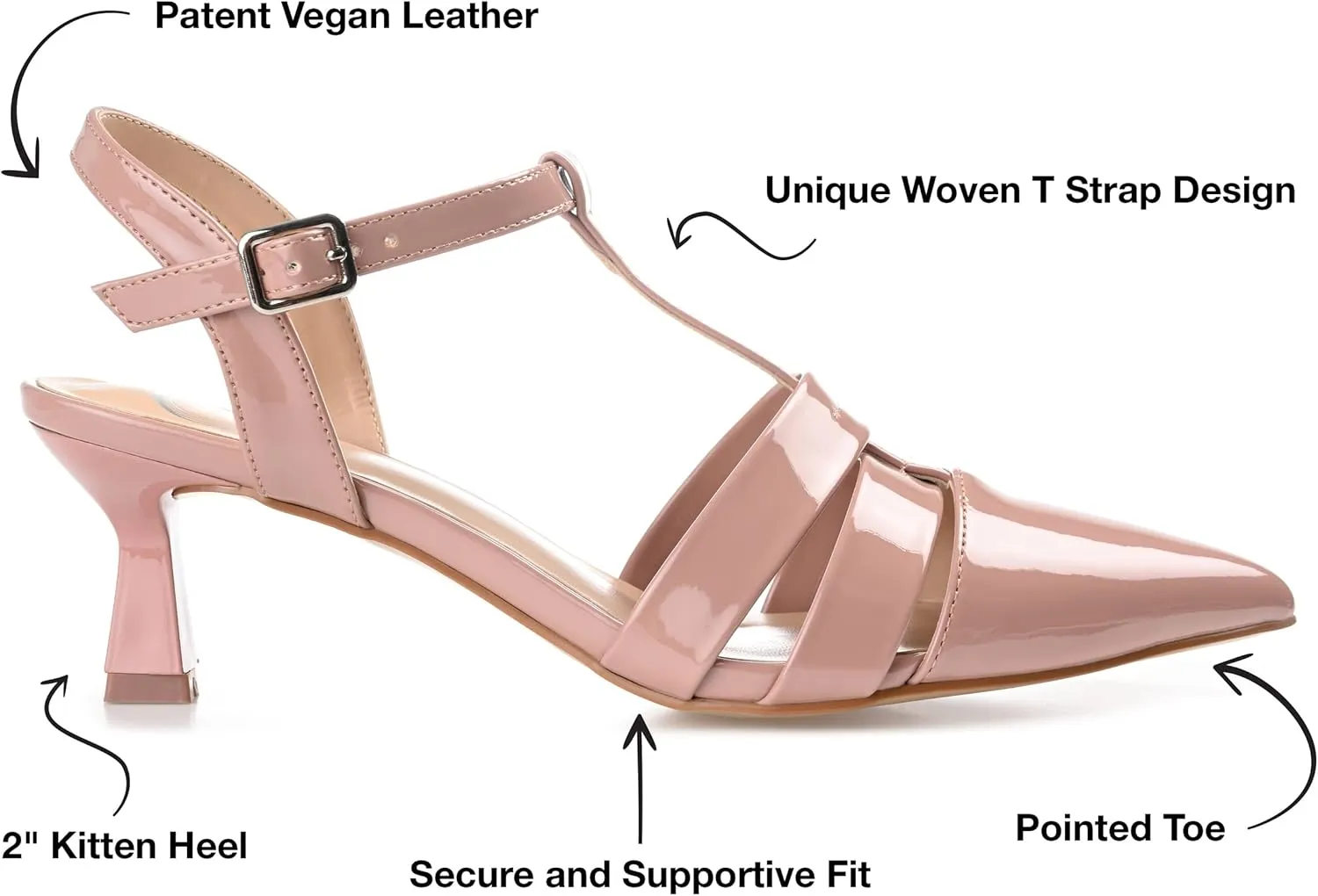 Journee Pointed Toe Kitten Heel Strappy Buckle Ankle Strap Pump for Women - Jazlynn Slingback Fashion Shoe