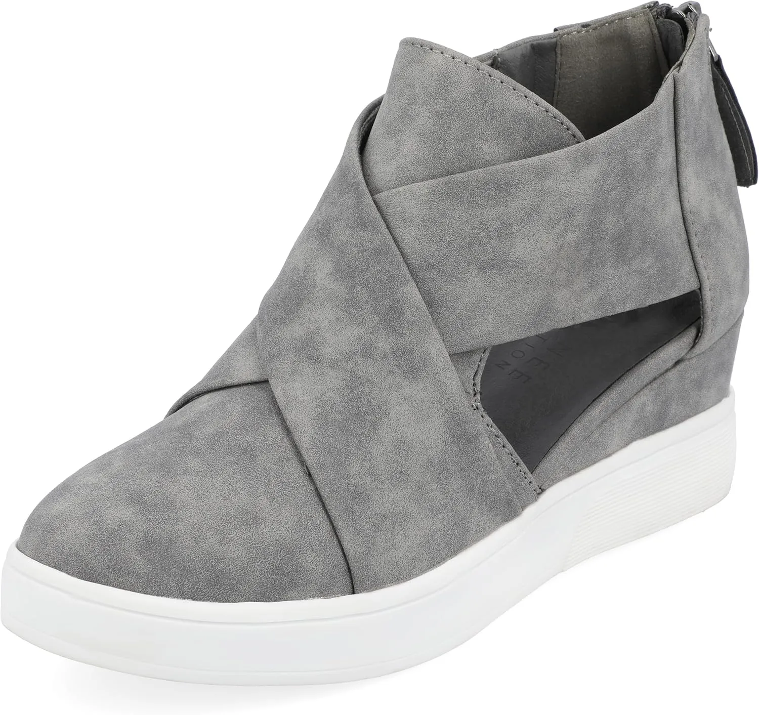 Journee Womens Seena Round Toe Back Heel Zip Wedge Sneakers