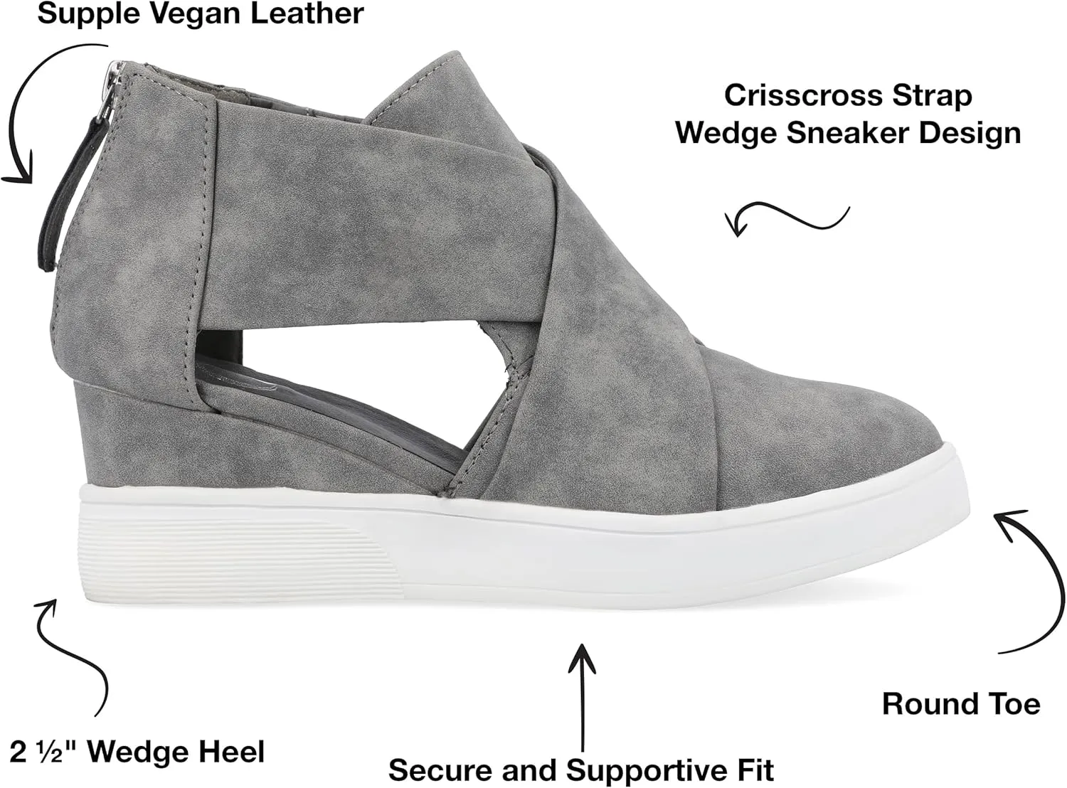 Journee Womens Seena Round Toe Back Heel Zip Wedge Sneakers