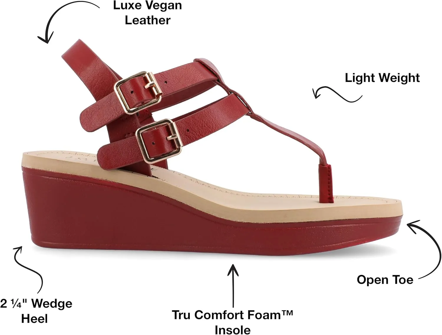 Journee Womens Strappy Platform Flip Flop Buckle Ankle Strap Bianca Comfort Wedge Heel Sandal