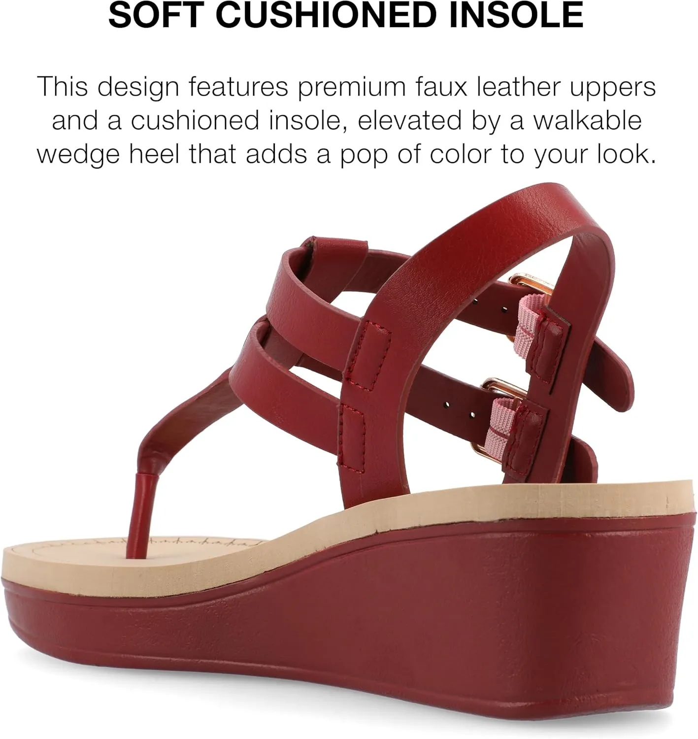 Journee Womens Strappy Platform Flip Flop Buckle Ankle Strap Bianca Comfort Wedge Heel Sandal